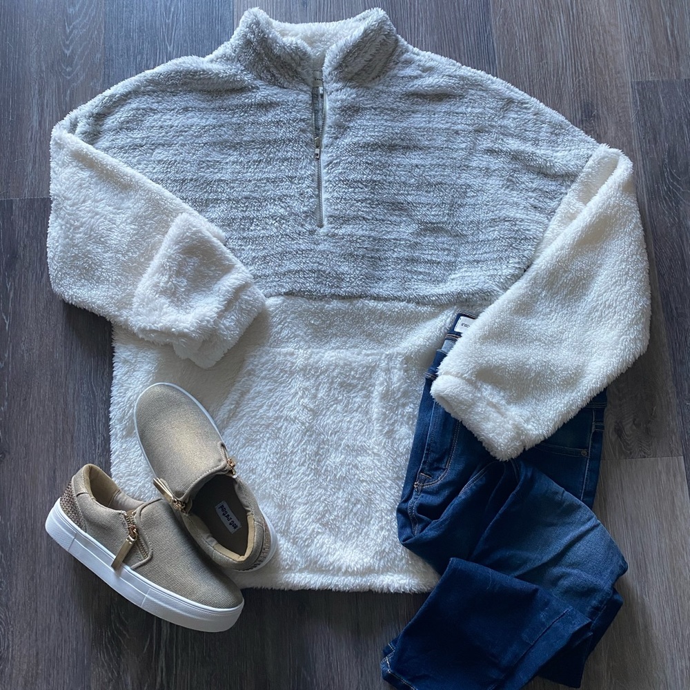 Olive Stripe Sherpa Pullover